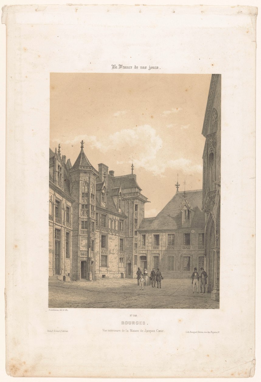 Udsigt over gården til Palais Jacques-Coeur i Bourges Bourges. Vue interior de la maison de Jacques Coeur (titel på objektet) Contemporary France (serietitel) La France de nos jours (serietitel på objekt) af Leon Auguste Asselineau