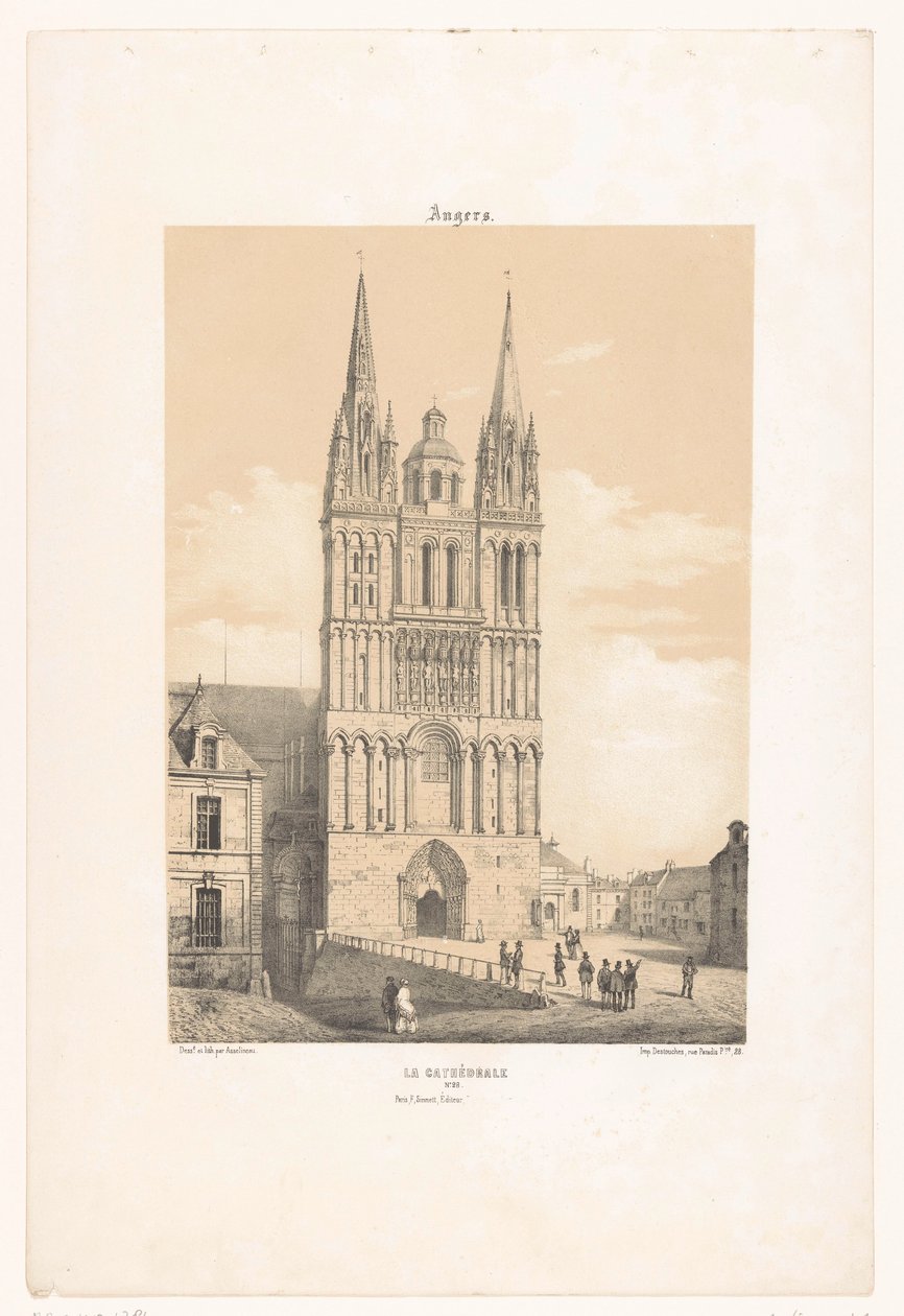 Udsigt over katedralen i Angers Vrede. La cathédrale (titel på objekt) Contemporary France (serietitel) La France de nos jours (serietitel) af Leon Auguste Asselineau