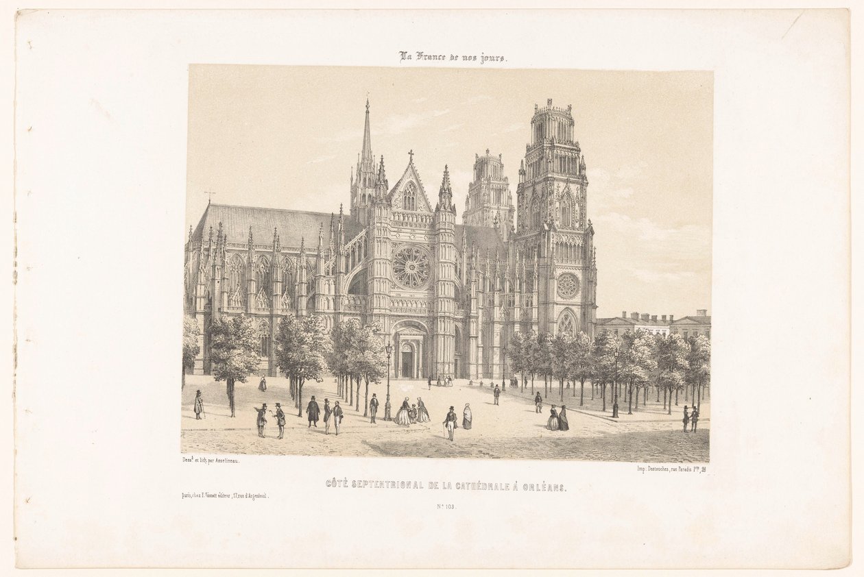Udsigt over Orleans-katedralen (nordsiden) Côté septentrional de la cathédrale à Orléans (titel på objektet) Contemporary France (serietitel) La France de nos jours (serietitel på objekt) af Leon Auguste Asselineau