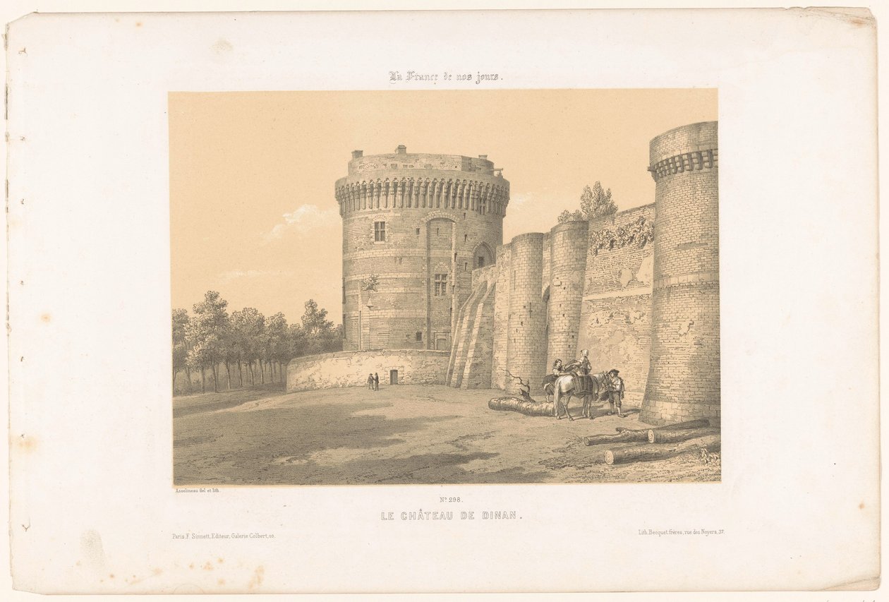 Udsigt over et af tårnene på slottet Dinan Le château de Dinan (titel på objekt) Contemporary France (serietitel) La France de nos jours (serietitel på objekt) af Leon Auguste Asselineau