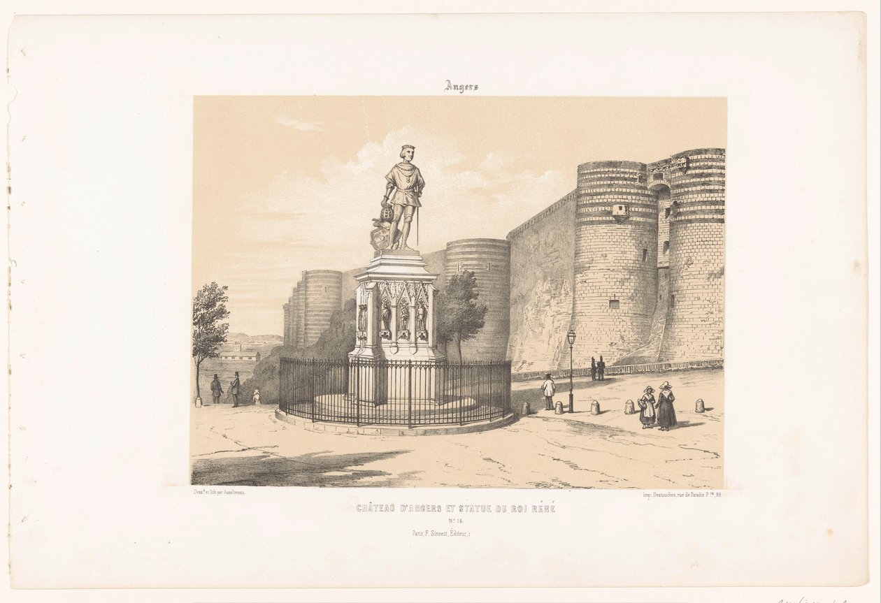 Udsigt over statuen af ​​René I af Anjou og slottet Angers Vrede. Château d