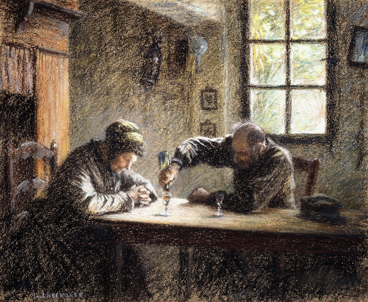 Mand og kvinde drikker brandy, af Leon Augustin Lhermitte