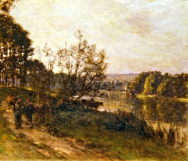 River Crossing (farvet kridt og pastel på papir) af Leon Augustin Lhermitte