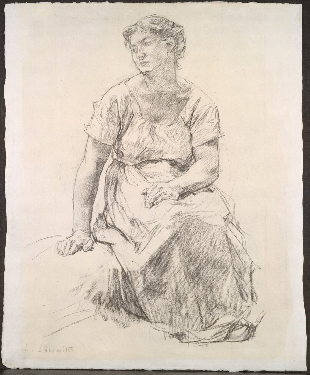 Siddende Bondekone, ca. 1885. af Leon Augustin Lhermitte