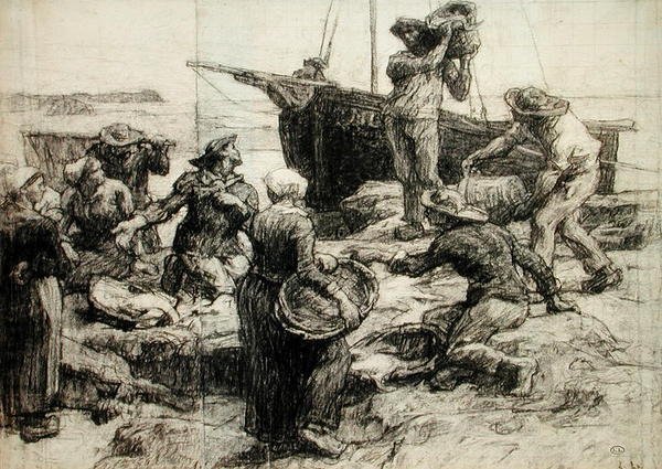 Sortering af fangsten (kul på papir) af Leon Augustin Lhermitte