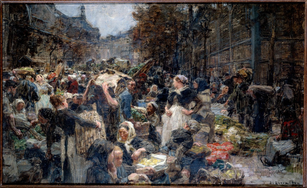 Hallerne. Mængden af Marche des Halles i Paris i det 19. århundrede. Skitse af Leon Augustin Lhermitte (1844-1925) af Leon Augustin Lhermitte