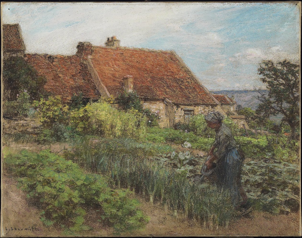 Watering the Garden, 1900 (pastel på vævet papir monteret på lærred) af Leon Augustin Lhermitte