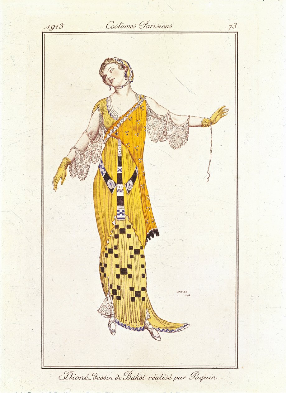 3285642 Dione, tegning af Bakst lavet af Jeanne Paquin. Pariserkostumer nr.73 af Leon Bakst