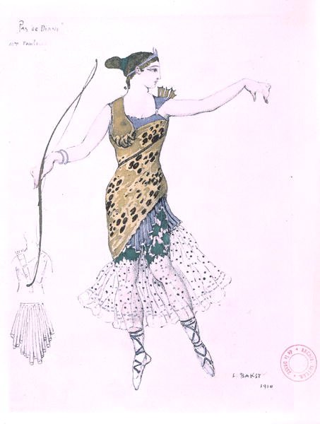 Anna Pavlova klædte sig ud som Diana af Leon Bakst