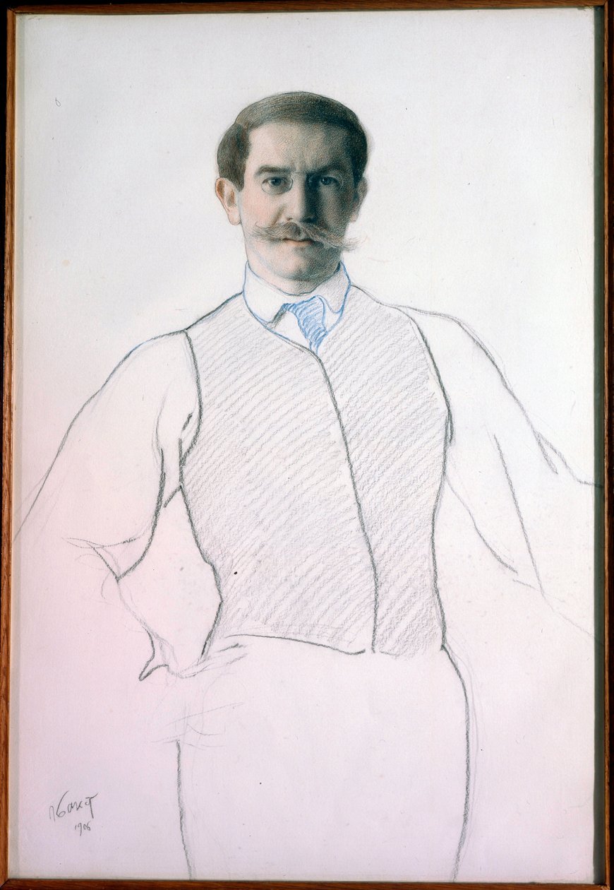 Autoportræt (Selvportræt) - Tegning af Leon Bakst (1866-1924), Dim. 32,6 x 28,6 cm af Leon Bakst