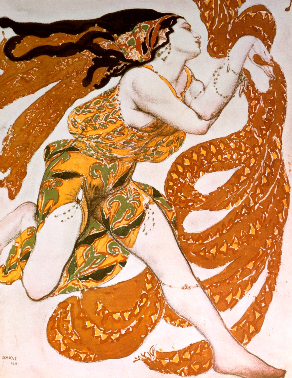 Bacchante, kostumedesign til en Ballets Russes-produktion af Tcherepnins Narcisse, 1911 af Leon Bakst