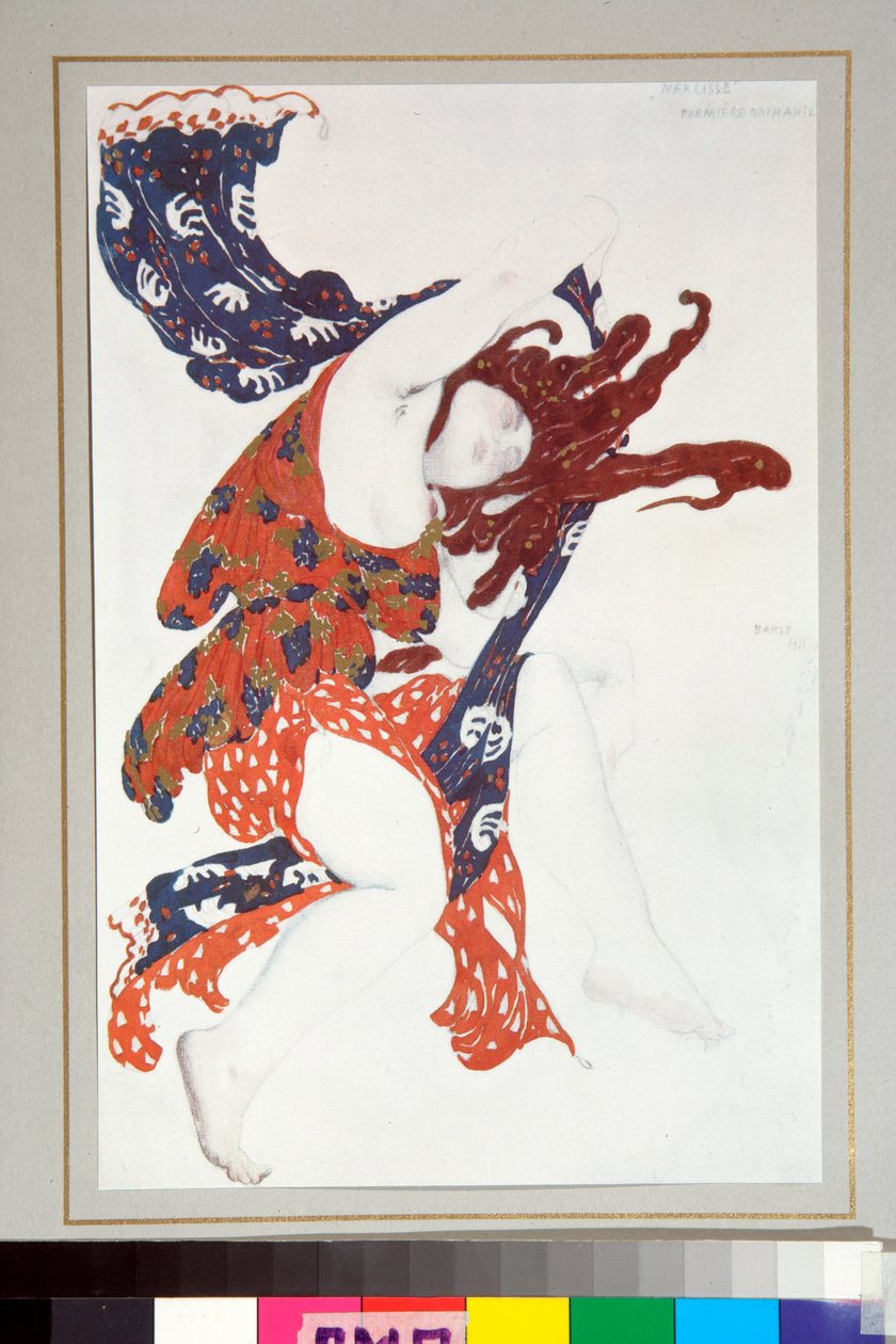 "Bacchante" kostume tegnet til balletten Narcisse instrueret af Nicolas Tcherepnine af Leon Bakst