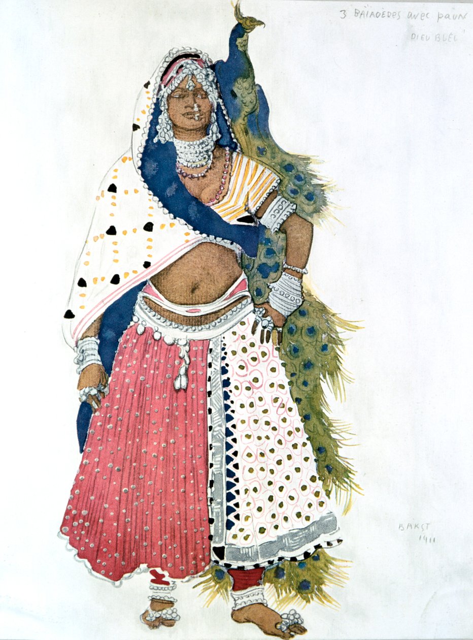 Bayadere med påfugl, balletkostumedesign, 1911 af Leon Bakst