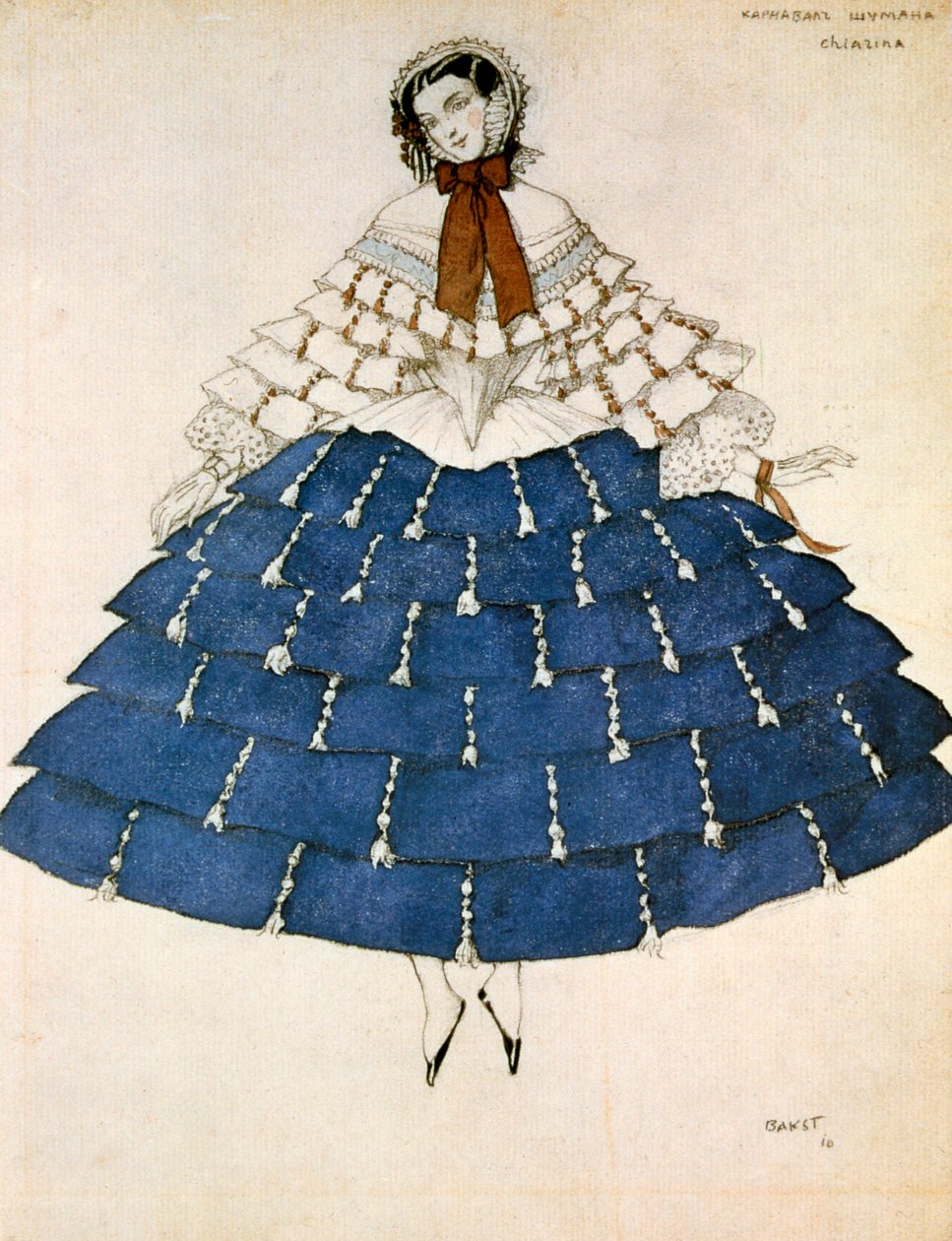 Chiarina, design til et kostume til balletten Carnival komponeret af Robert Schumann, 1919. af Leon Bakst