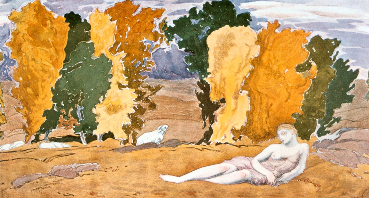 Chloe Abandoned, design til en Ballet Russes-produktion af Ravels Daphnis og Chloe, 1910-1911 af Leon Bakst