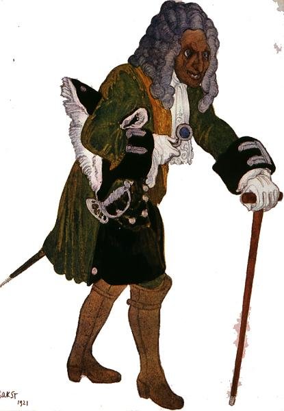Kostumedesign til Galesson, Prinsens Lærer, fra Sleeping Beauty af Leon Bakst