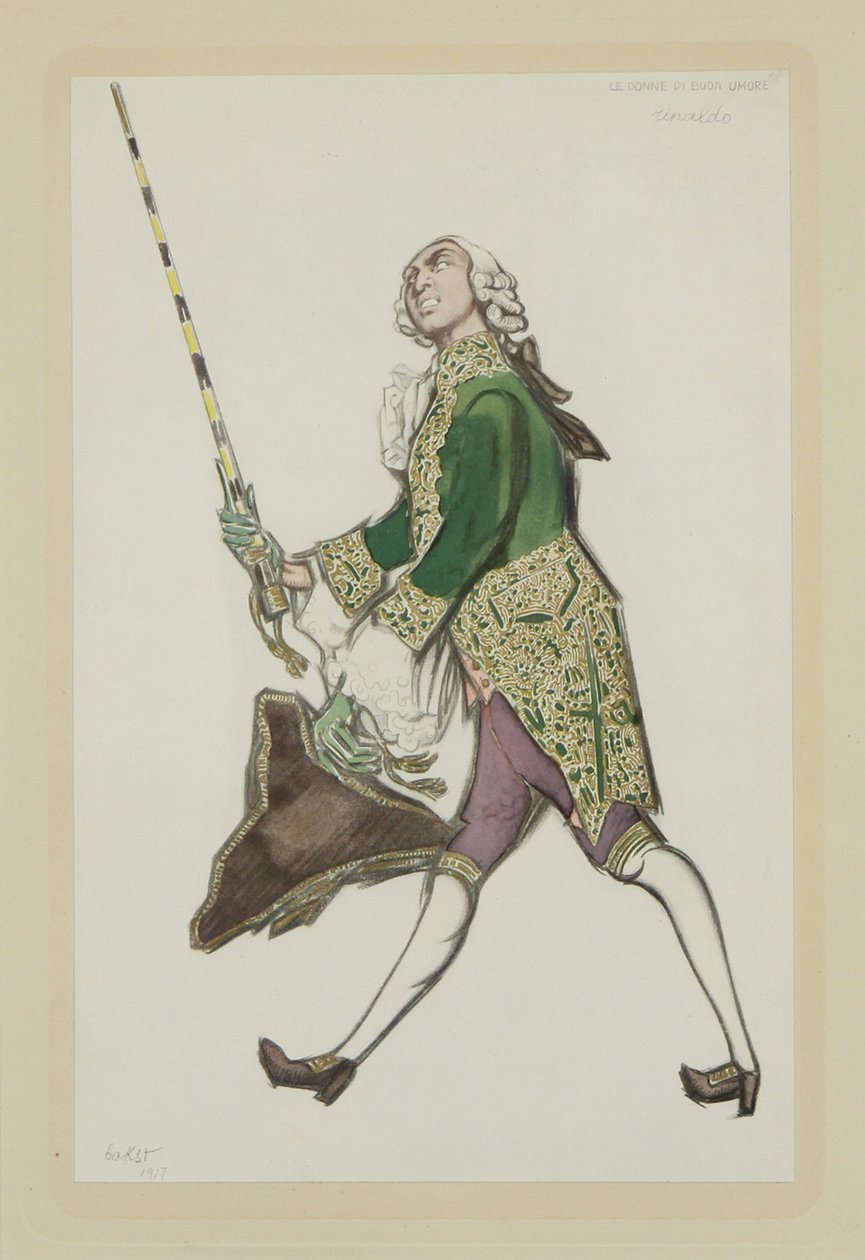 Kostumedesign til Rinaldo i balletten The Good-humoured Ladies af Scarlatti, 1917 af Leon Bakst