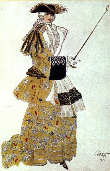 Kostumedesign til The Baroness Hunting, fra Sleeping Beauty af Leon Bakst