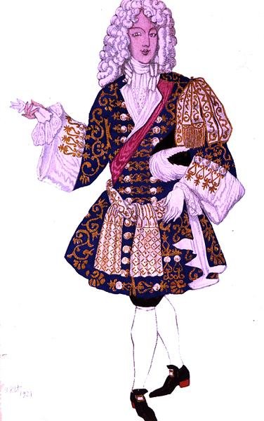 Kostumedesign til den engelske brudgom, fra Tornerose af Leon Bakst