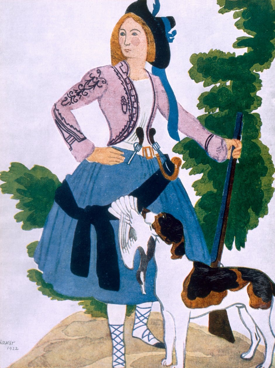 Kostumedesign til The Huntress, 1922 af Leon Bakst