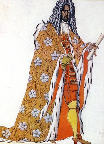 Kostumedesign til The Master of Ceremonies, fra Sleeping Beauty af Leon Bakst