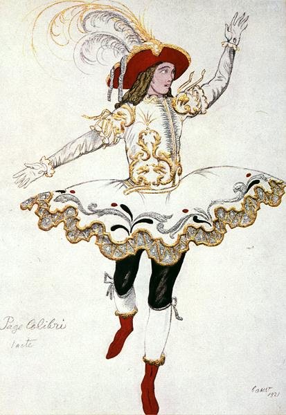 Kostumedesign til The Pageboy of the Fairy Humming Bird, fra Sleeping Beauty af Leon Bakst