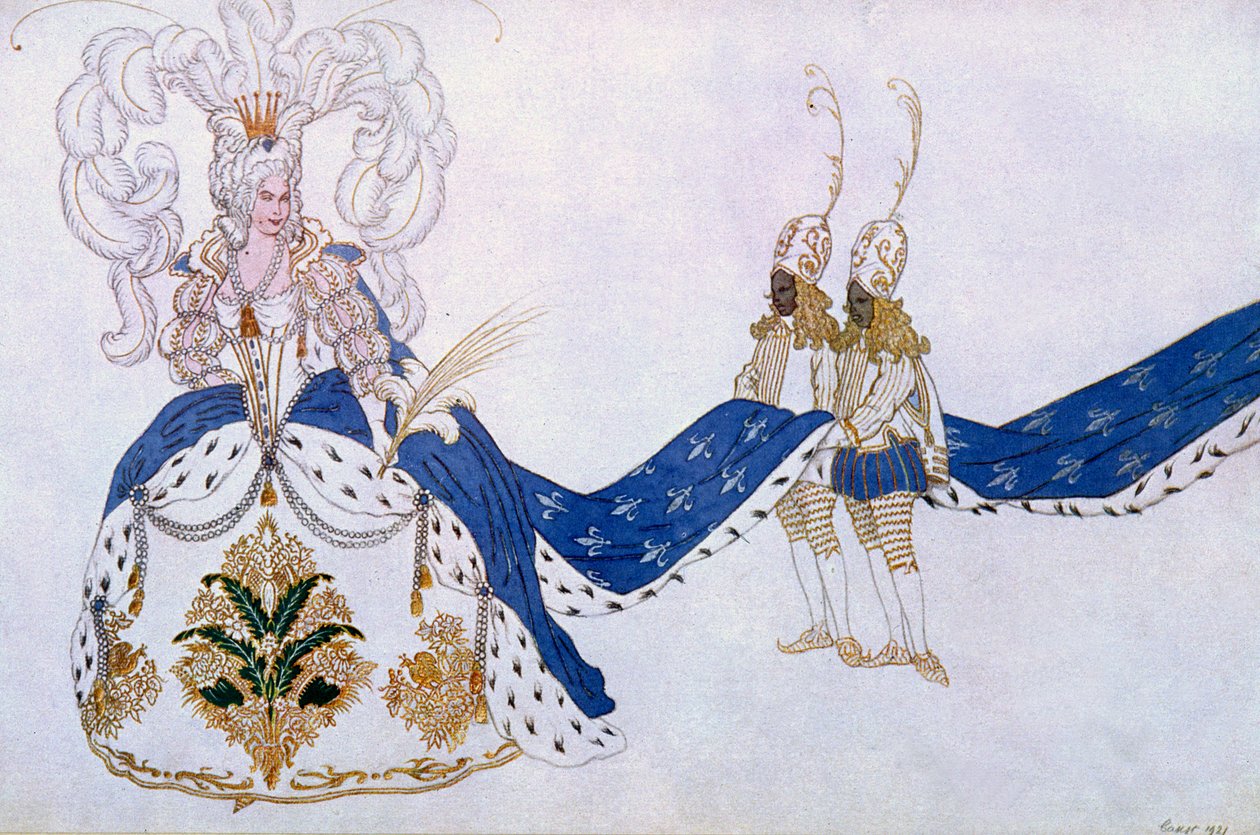 Kostumedesign til The Queen and Her Pages, fra Tornerose, 1921 af Leon Bakst