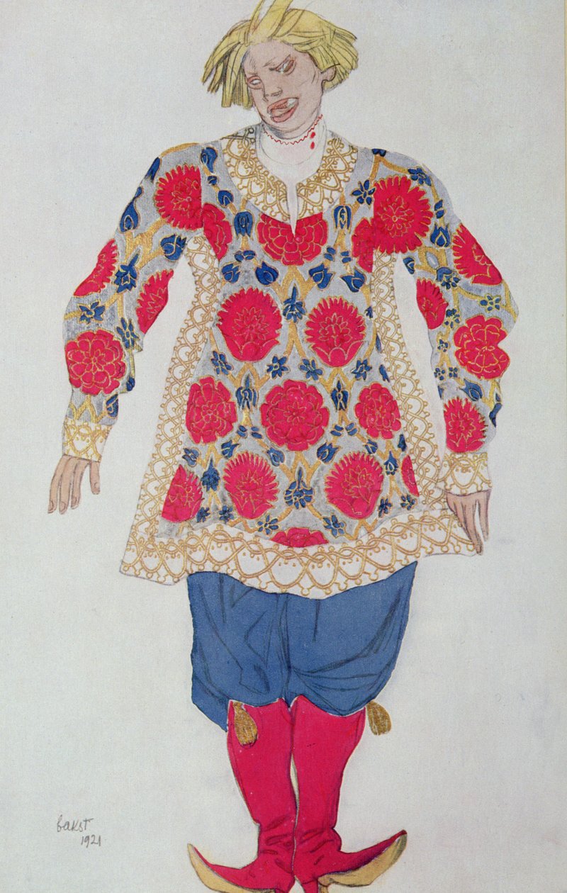 Kostumedesign til The Russian Buffoon, fra Sleeping Beauty af Leon Bakst