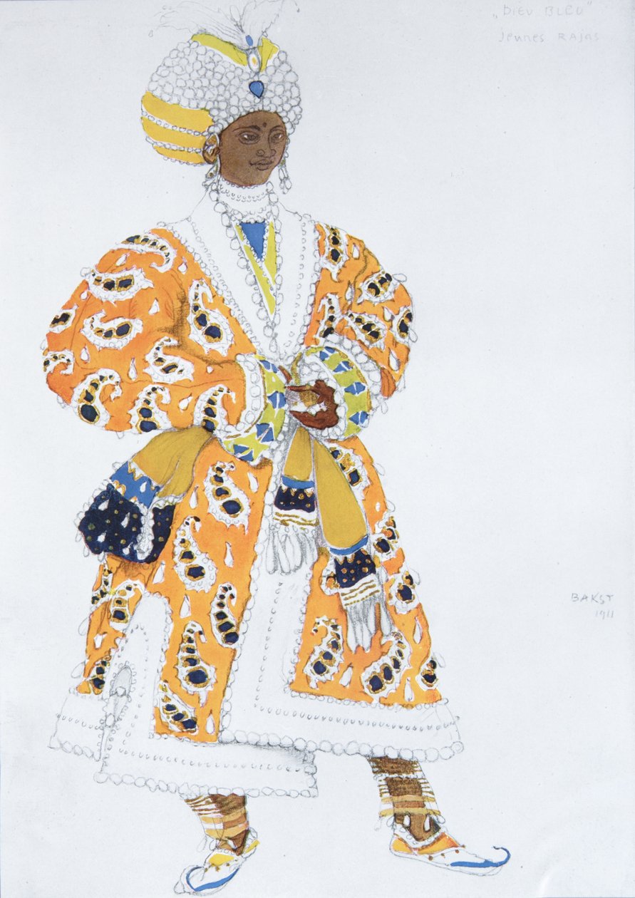 Kostumedesign til Vaslav Nijinsky i Ballet Blue God af R. Hahn, 1912 af Leon Bakst