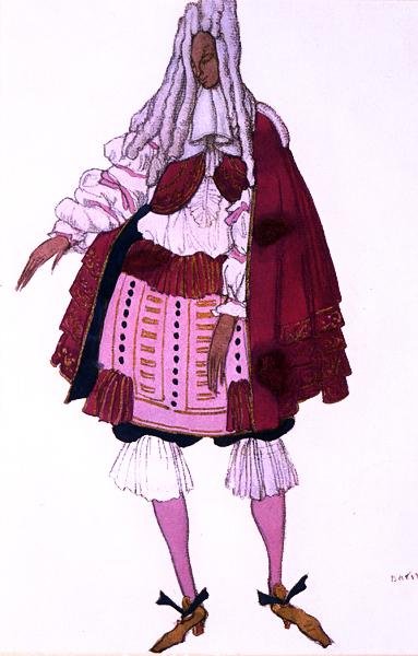 Kostumedesign til en hofmand ved dåben, fra Tornerose af Leon Bakst