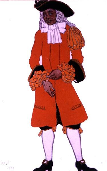 Kostumedesign til en jæger, fra Tornerose af Leon Bakst
