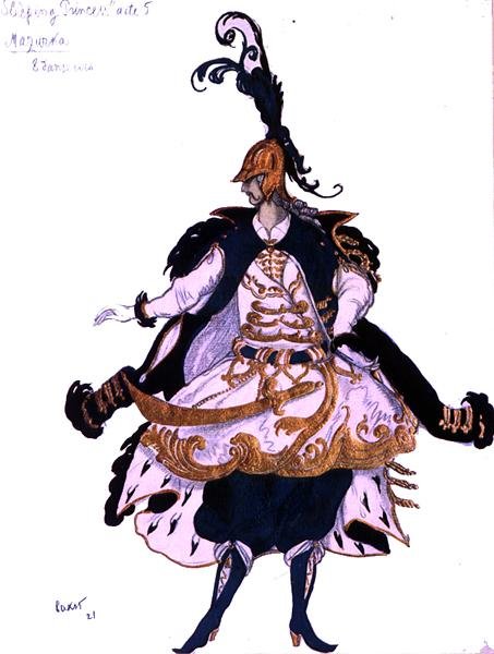 Kostumedesign til en Mazurka (Gentleman), fra Tornerose af Leon Bakst