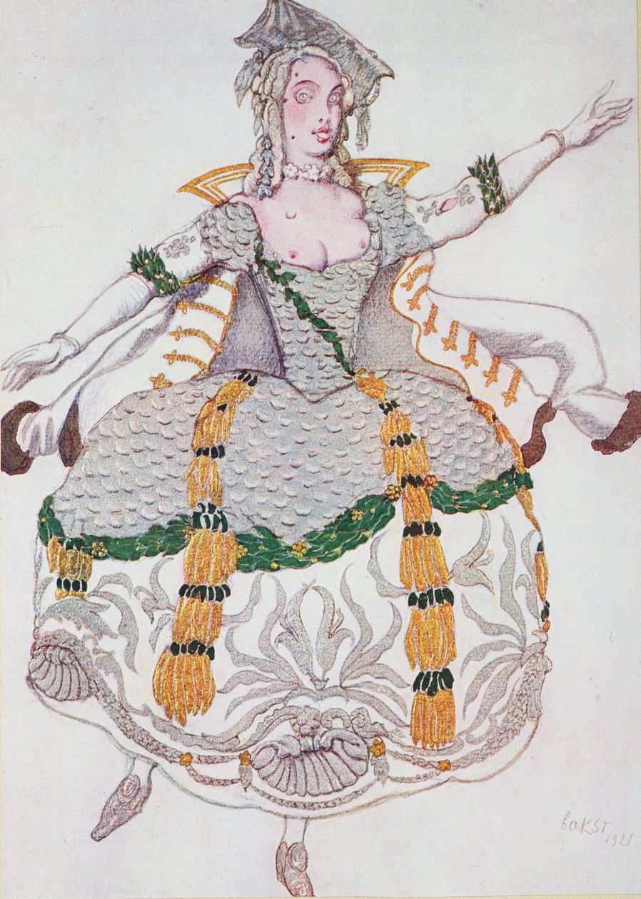 Kostumedesign til en Mazurka (Lady), fra Tornerose af Leon Bakst