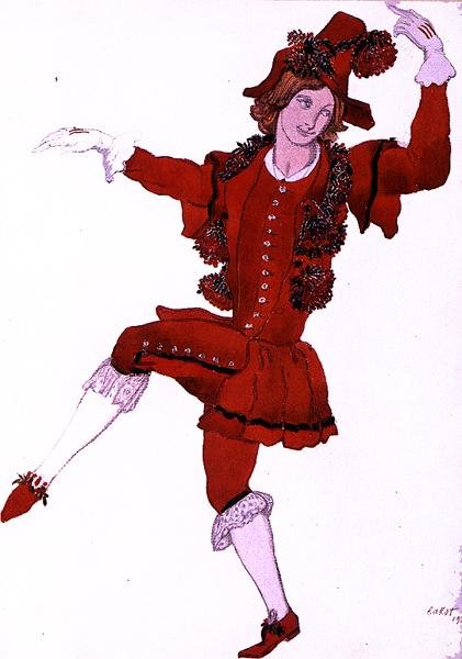 Kostumedesign til en Pageboy of the Fairy Mountain-Ash, fra Sleeping Beauty af Leon Bakst