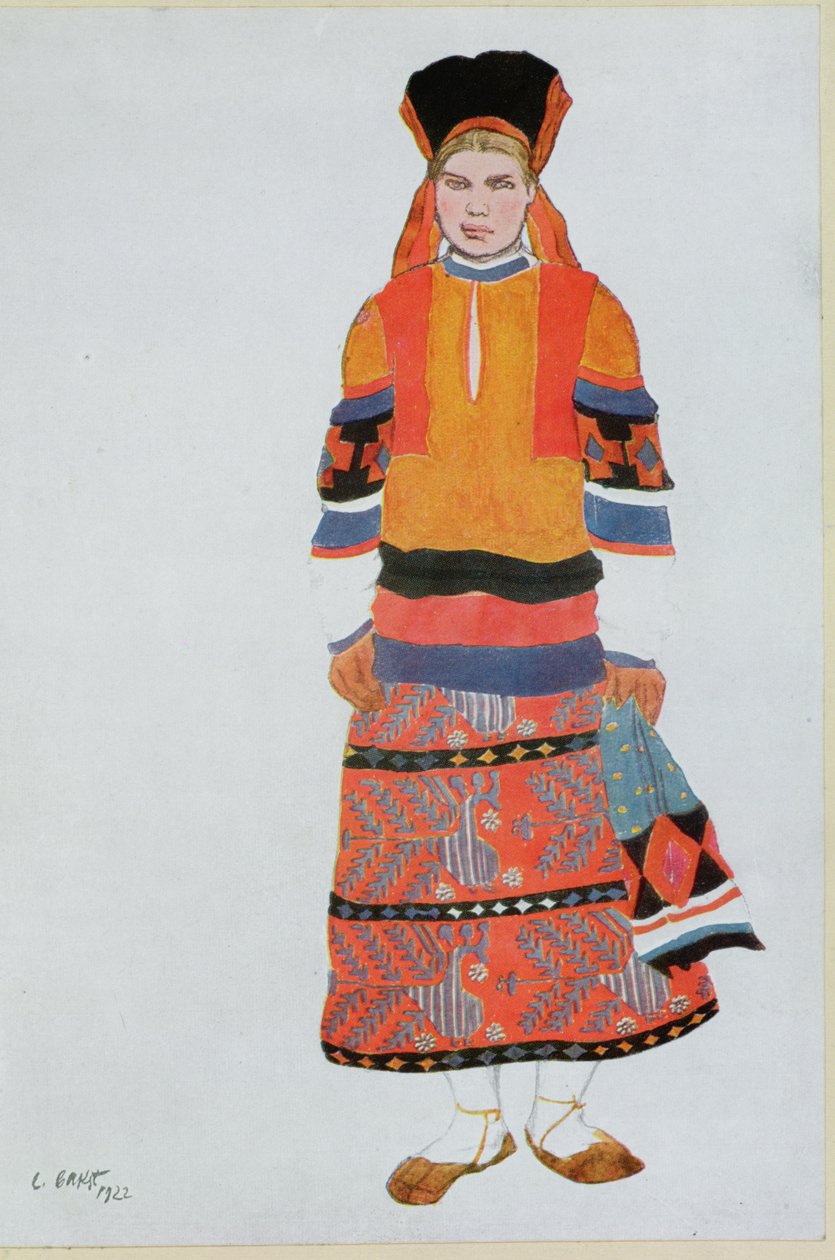 Kostumedesign til en bondepige af Leon Bakst