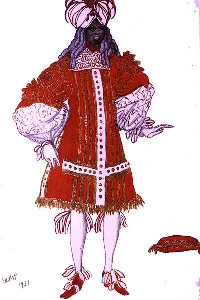 Kostumedesign til en af Prinsens Tjenere, fra Tornerose af Leon Bakst