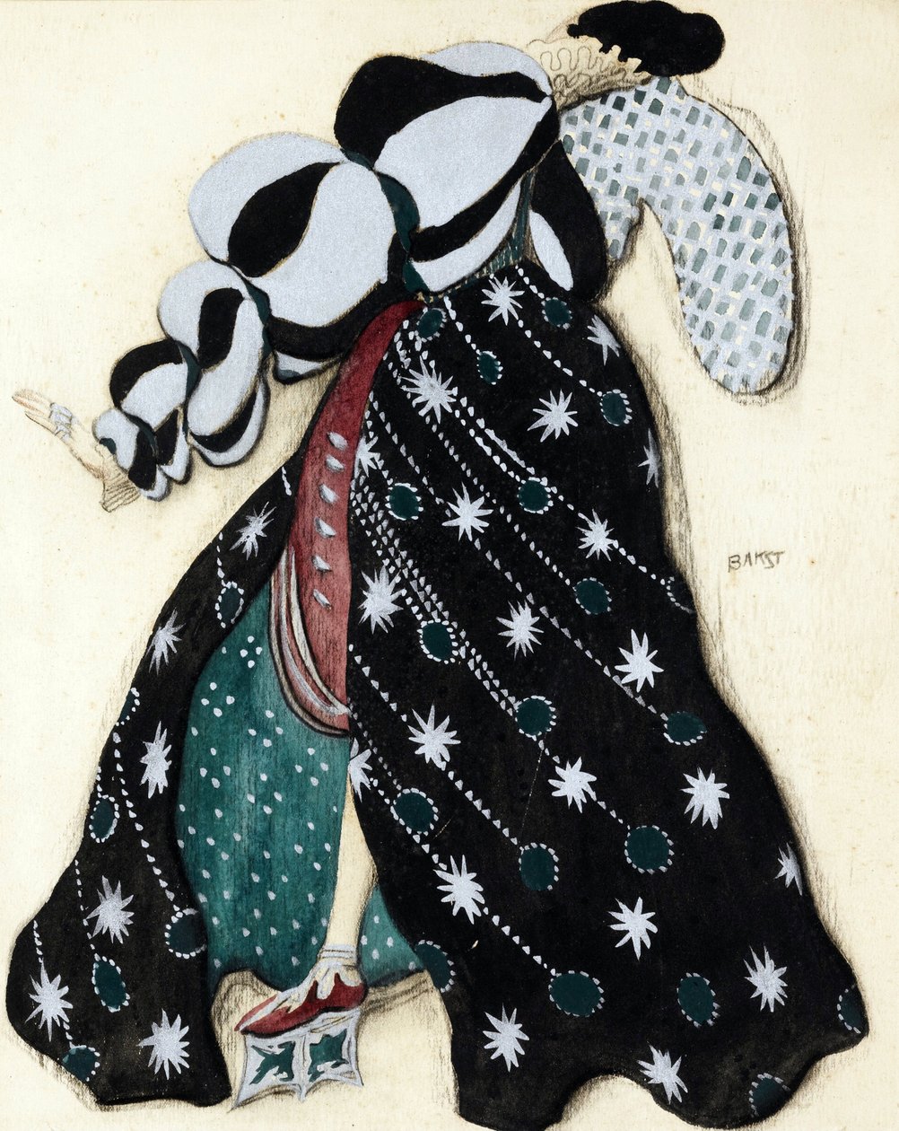 Kostumedesign til balletten ""La Legende de Joseph"" af R. Strauss - Bakst, Leon (1866-1924) - 1914 - Akvarel, Gouache på papir - 33x28 - Privat samling af Leon Bakst