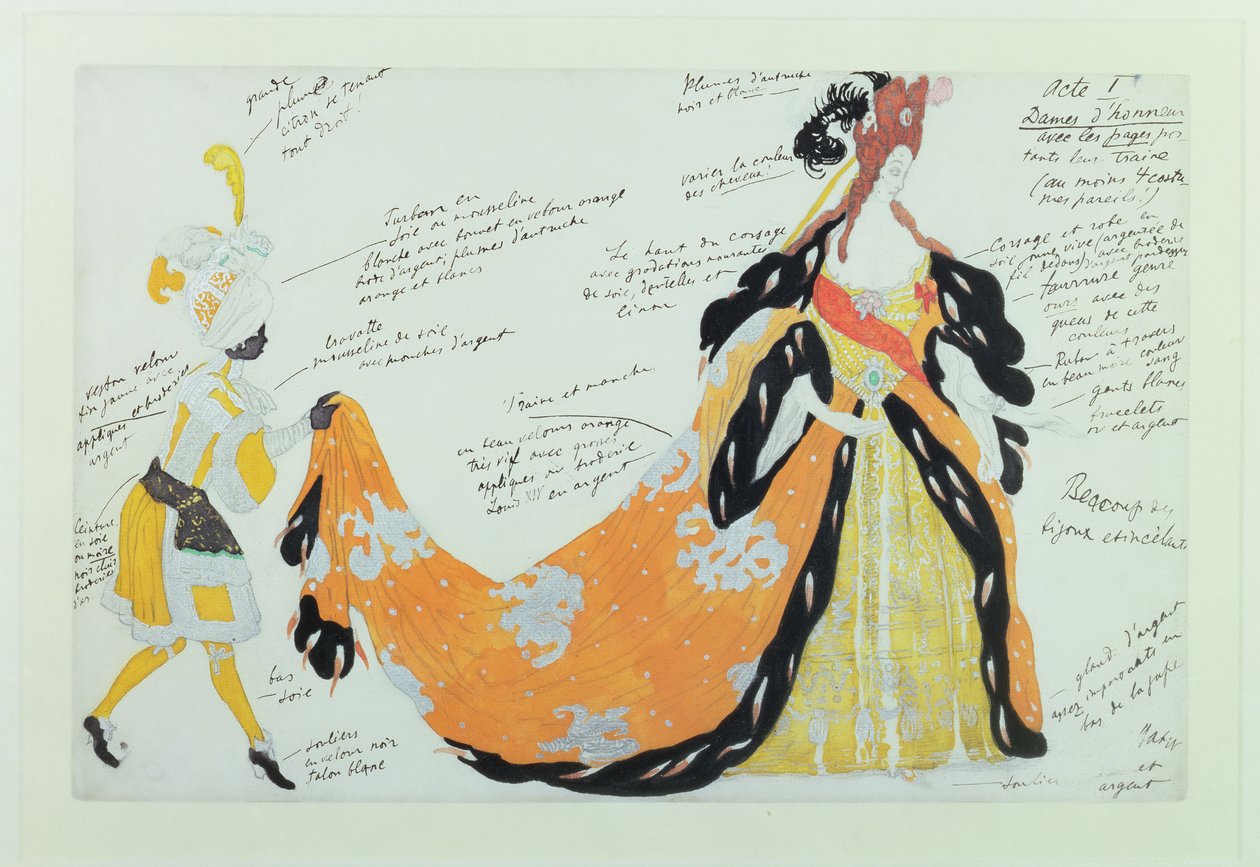 Kostume til Lady and her Page, til Diaghilev ballet (wc) af Leon Bakst