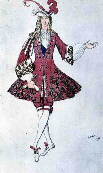 Kostume til en side, i stil med Ludwig XIV, fra Aladdin af Leon Bakst