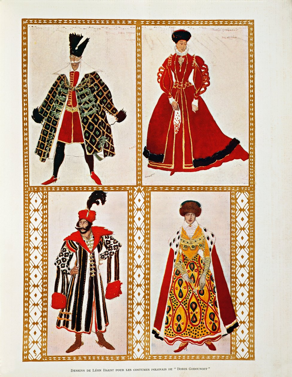 Kostumer til Polonaise Boris Godunov af Modest Mussorgskij (akvarel) af Leon Bakst