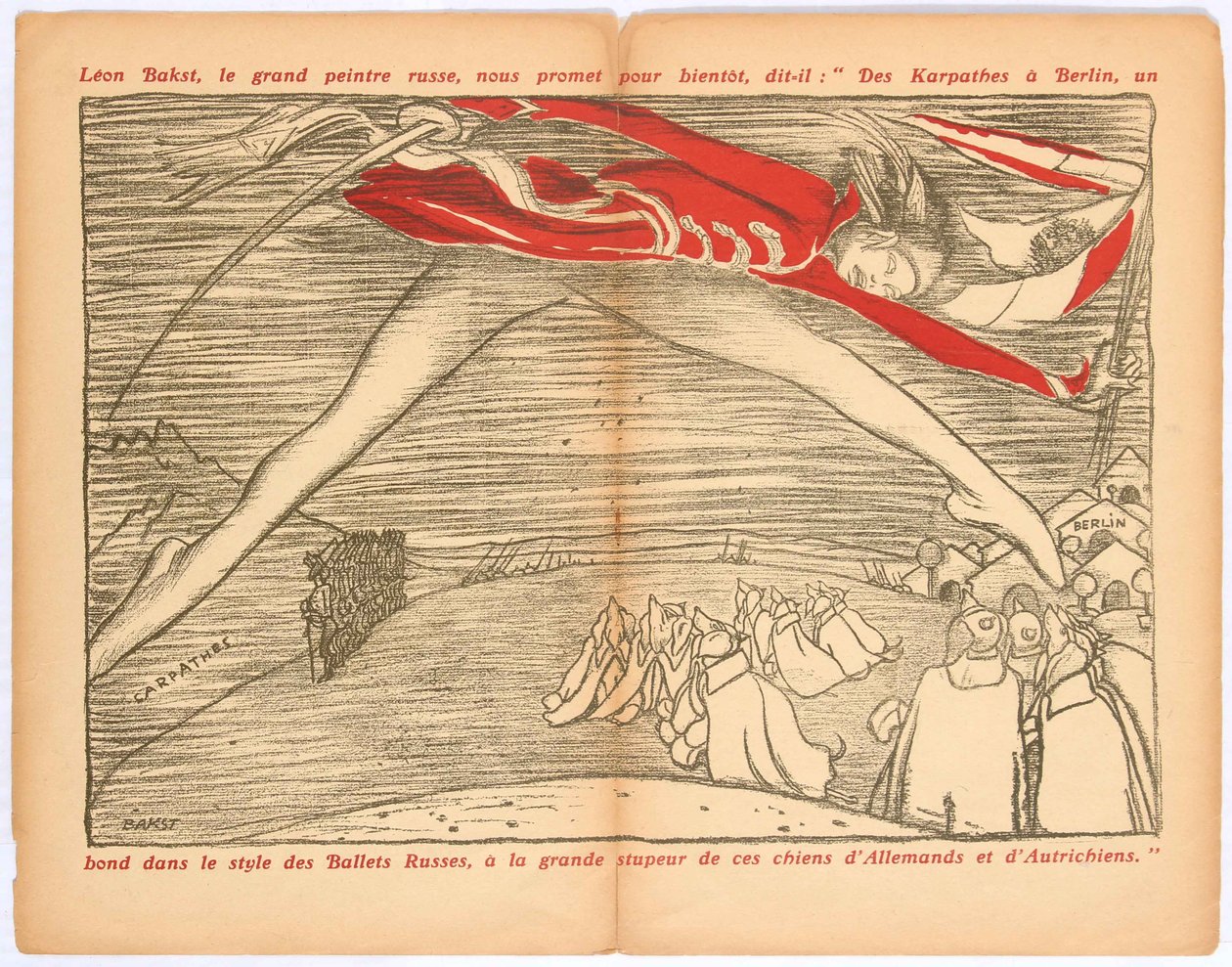 Fra Karpaterne til Berlin, et spring i stil med de russiske balletter..., ca. 1915. af Leon Bakst