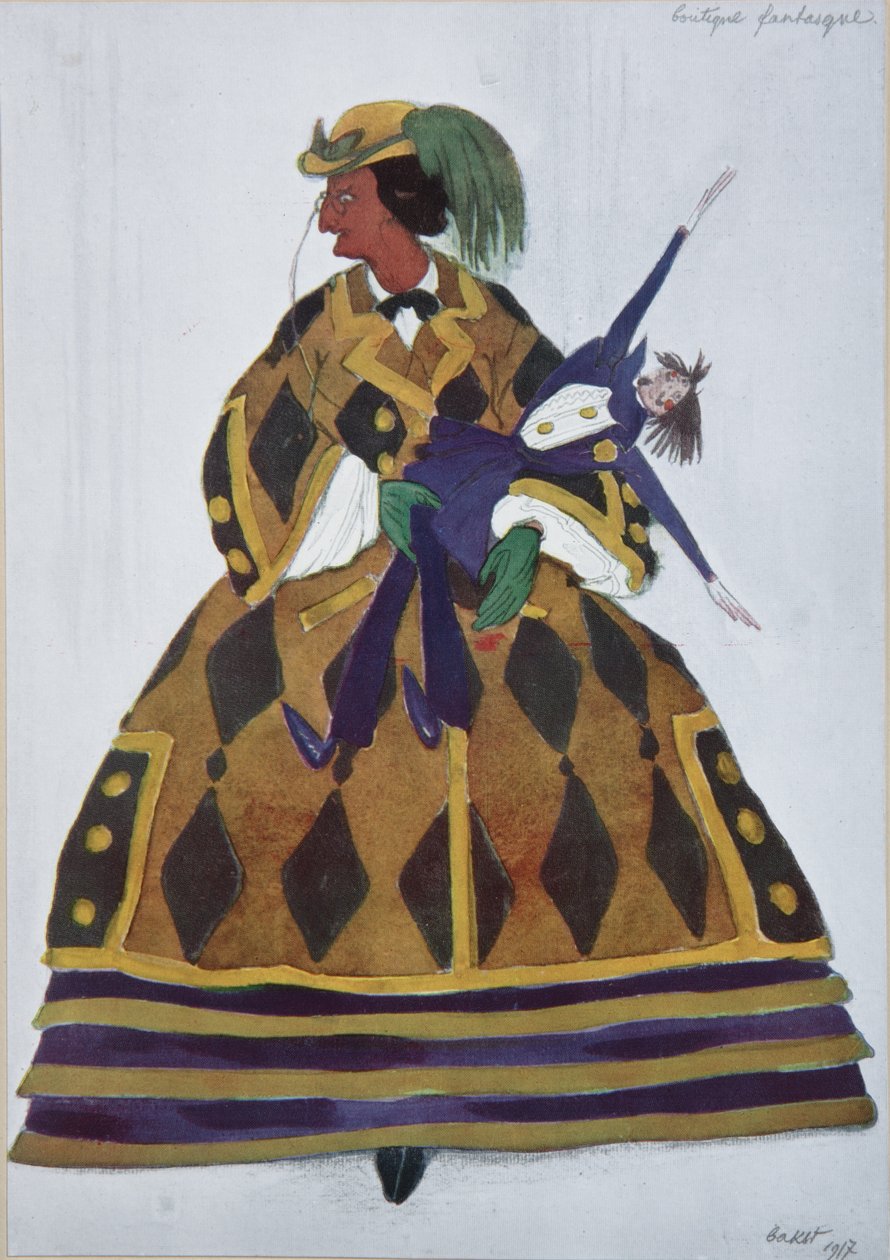 engelsk kvinde. Kostumedesign til balletten The Magic Toy Shop af G. Rossini, 1919 af Leon Bakst