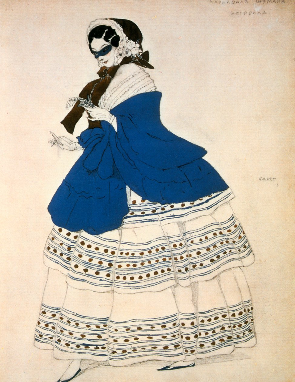 Estrella, design til et kostume til balletten Carnival komponeret af Robert Schumann, 1919 af Leon Bakst