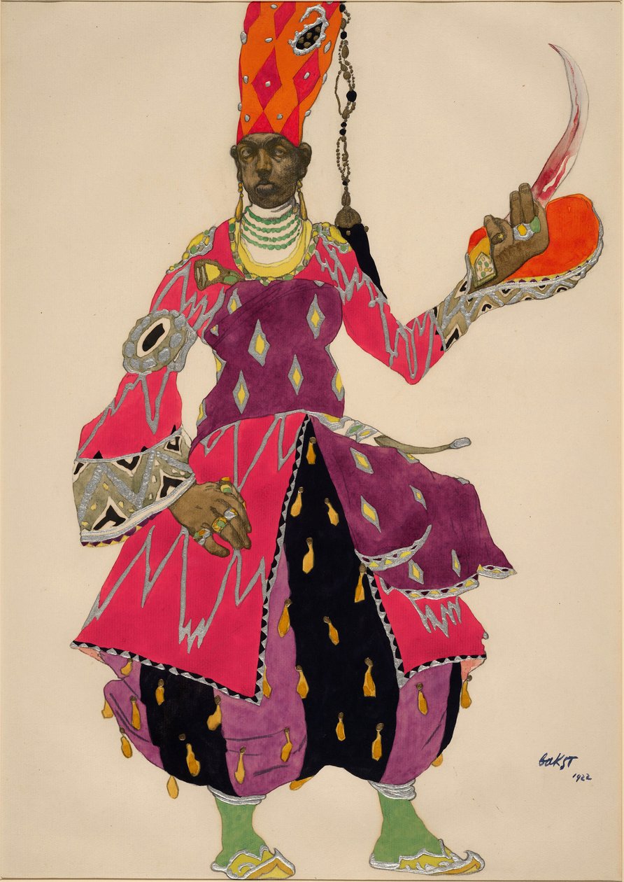 Eunuch "Eunuch" Kostume til balletten Sheherazade af Nicholas Rimsky Korsakov (Rimsky-Korsakov) 1922 (akvarel). Kostume til balletten Sheherazade (Scheharazade) af Nicholas (Nikolai) Rimsky Korsakov (Rimsky-Korsakov) (1844-1908) af Leon Bakst