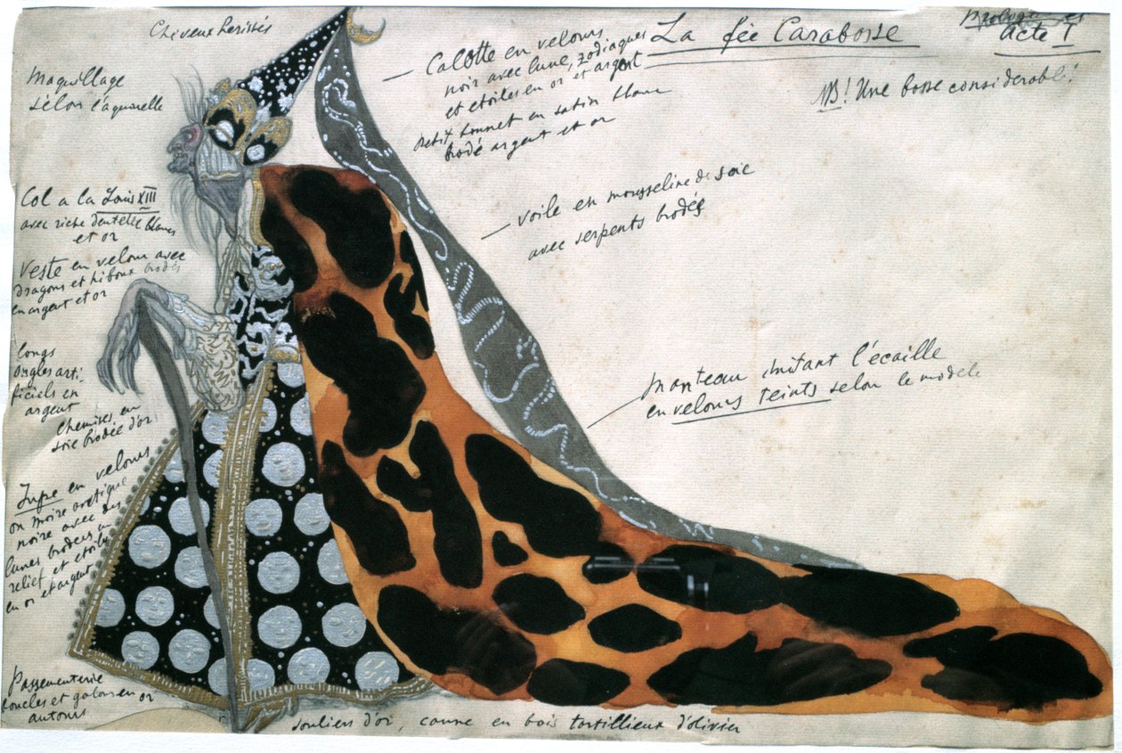 Fairy Carabosse, kostumedesign til Tchaikovskys ballet Tornerose, begyndelsen af det 19. århundrede af Leon Bakst