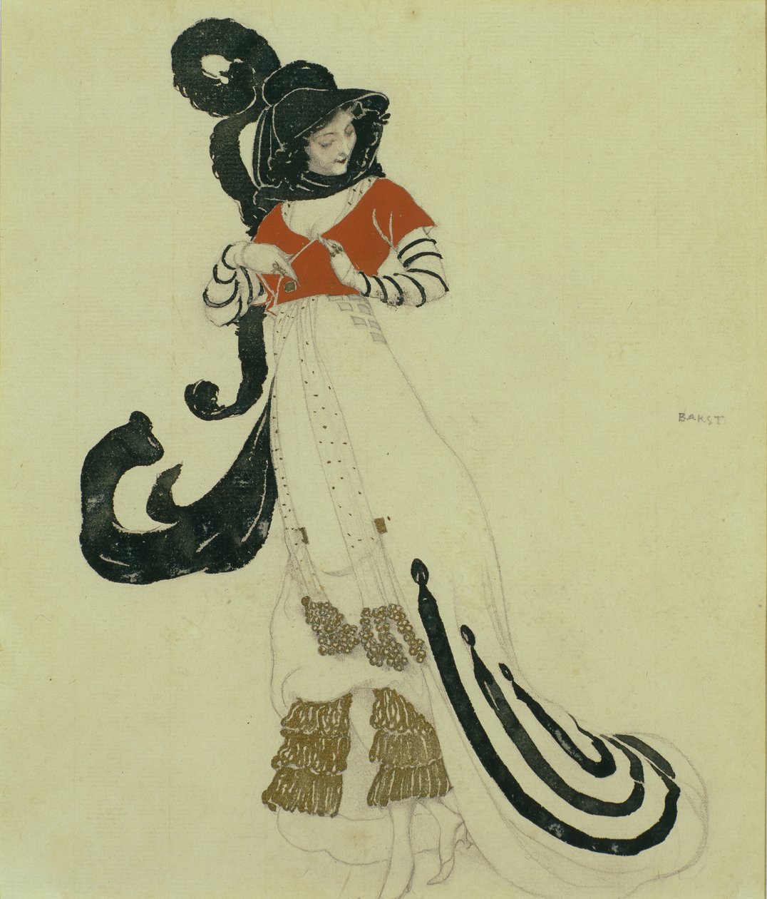 Fancy kjole kostumedesign, ca. 1914 af Leon Bakst