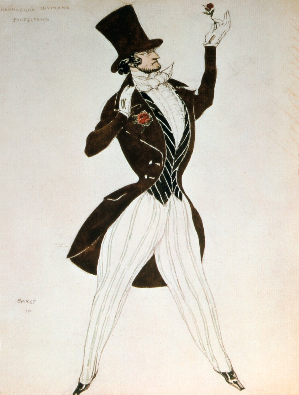 Florestan, design til et kostume til balletten Carnival komponeret af Robert Schumann, 1919 af Leon Bakst
