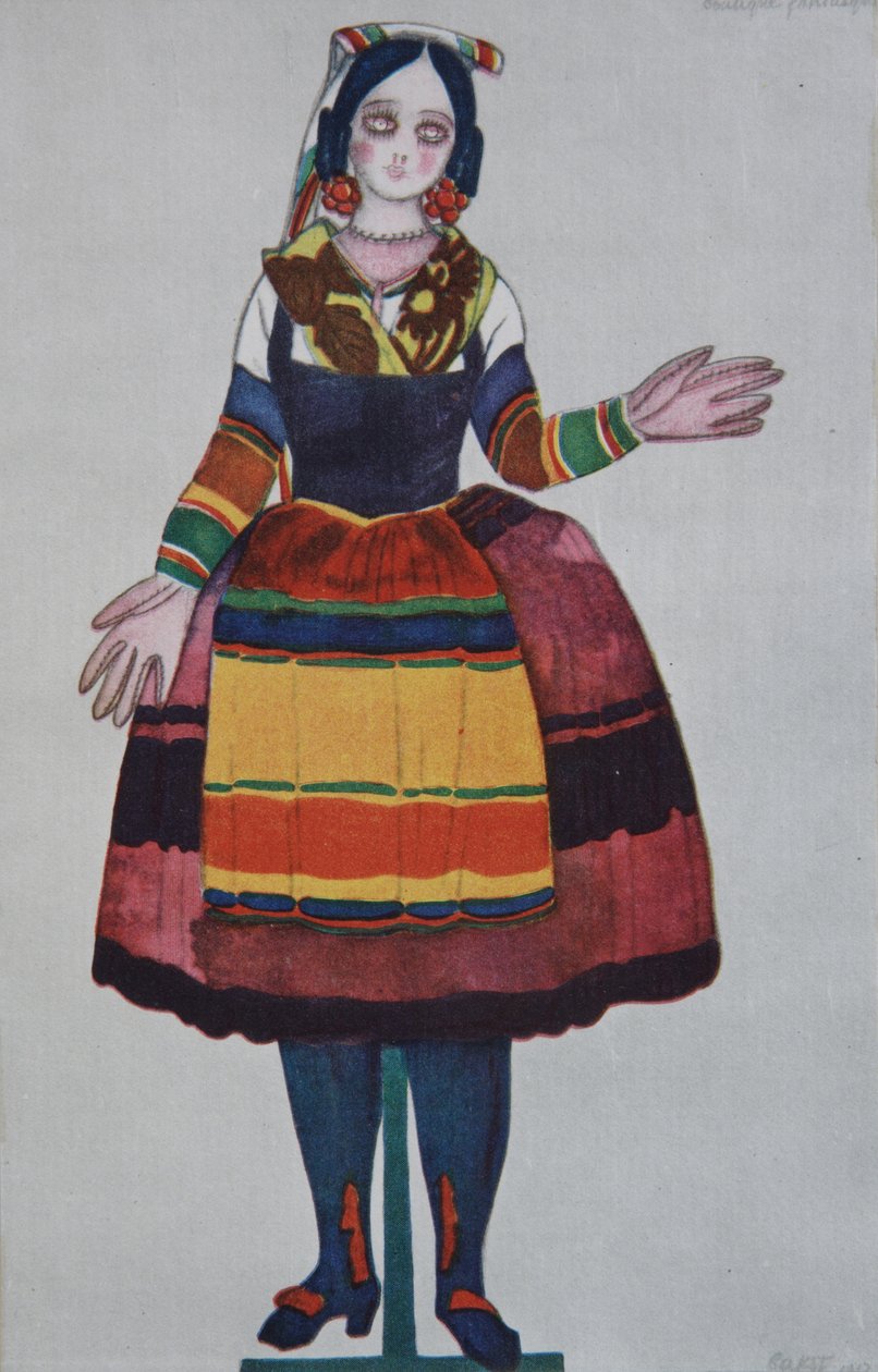 italiensk marionet. Kostumedesign til balletten The Magic Toy Shop af G. Rossini, 1919 af Leon Bakst