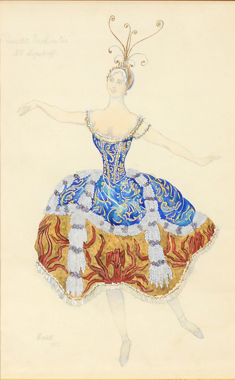 Den fortryllede prinsesse. Kostumedesign til balletten The Sleeping Princess, 1921 af Leon Bakst