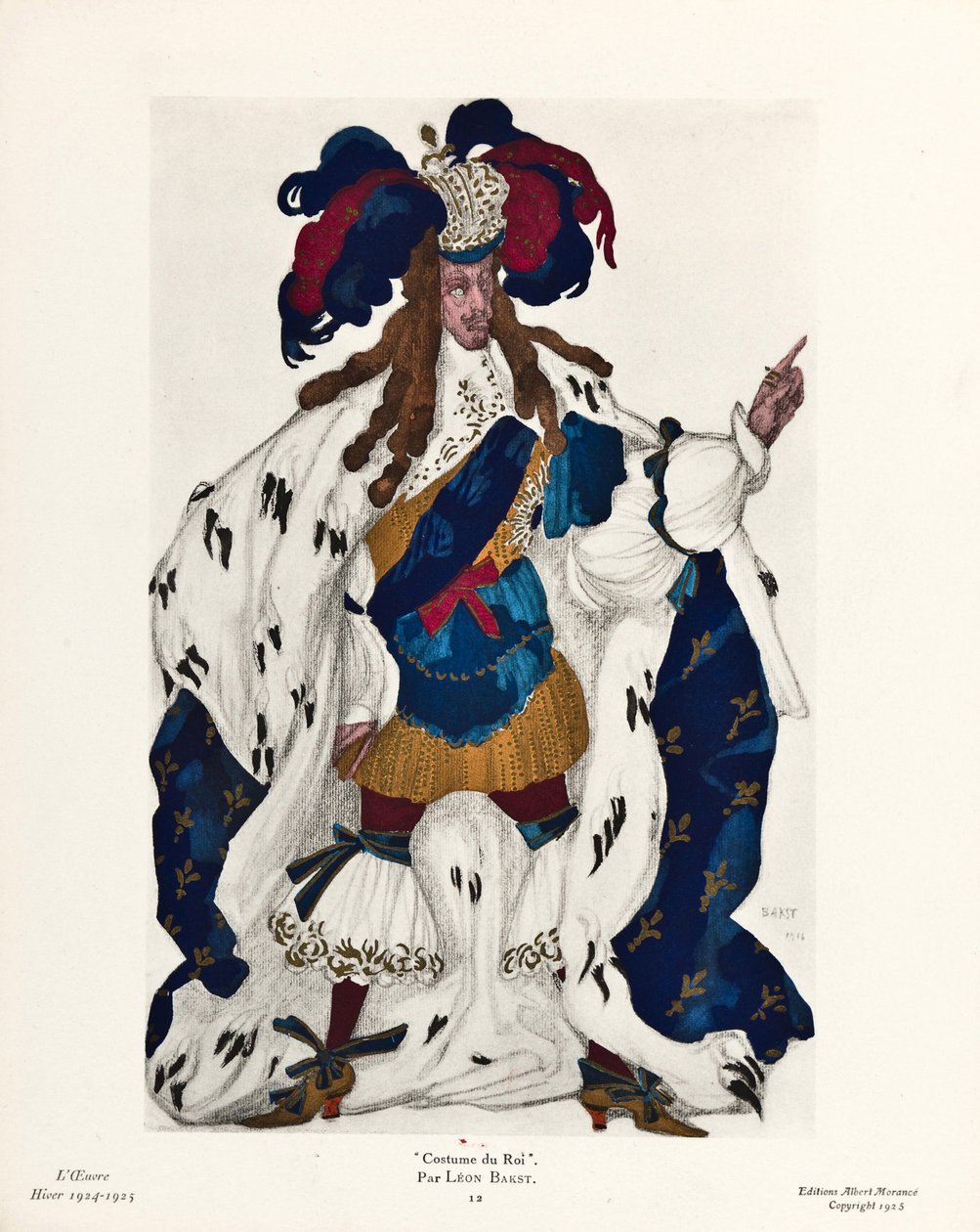 ""Le roi"" kostume af Leon Bakst pour le ballet ""La belle au bois dormant af Piotr Tchaikovski (1840-1893) (Kongen, Kostumedesign til balletten Tornerose af P Tchaikovsky - Bakst, Leon (1866-1924) ) - 1921 - Farvelitografi) Privat Samling af Leon Bakst